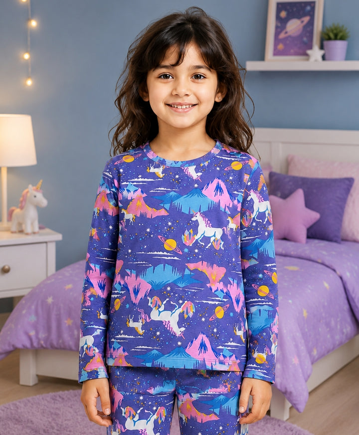 Unicorn Planet Fun Long Sleeves T-Shirt - Purple