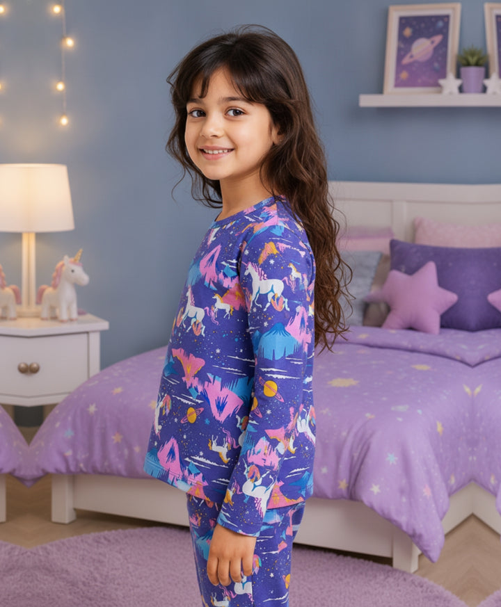 Unicorn Planet Fun Long Sleeves T-Shirt - Purple