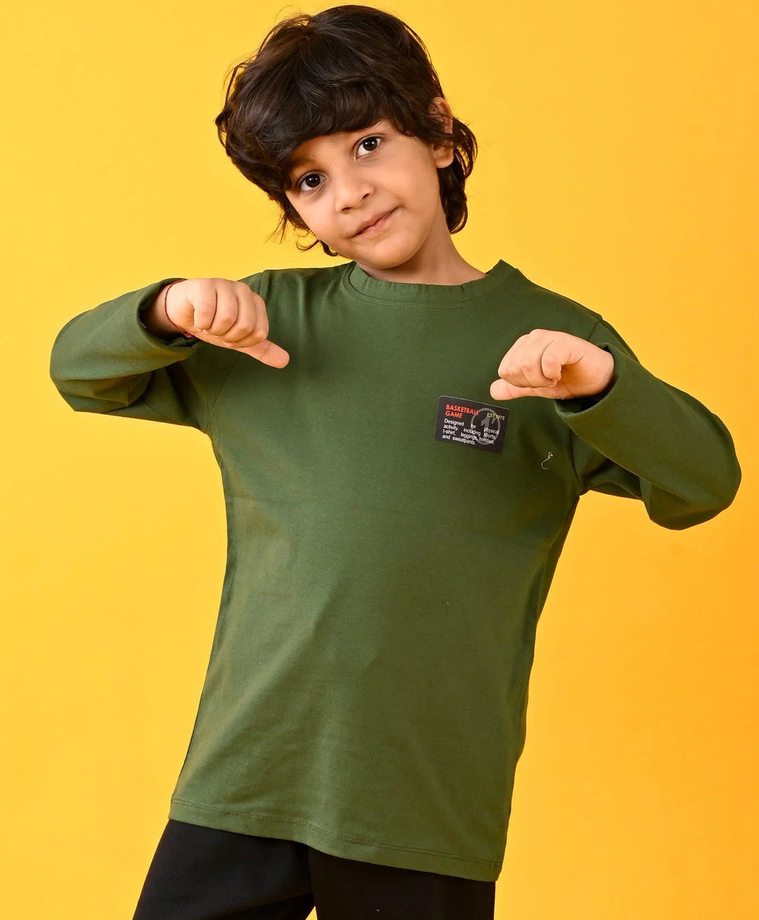 Basketball Olive Long Sleeves Boys Tshirt - Green