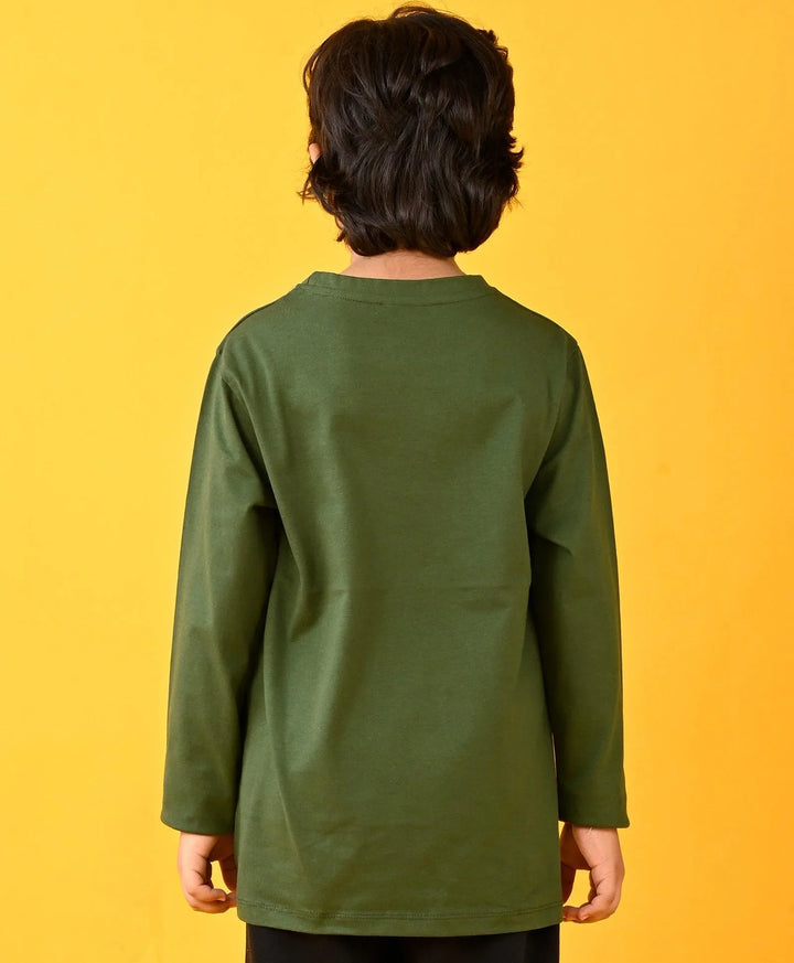 Basketball Olive Long Sleeves Boys Tshirt - Green