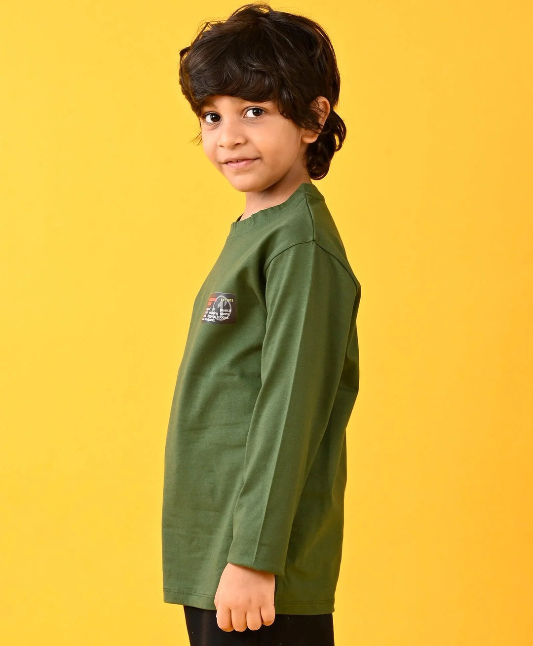Basketball Olive Long Sleeves Boys Tshirt - Green