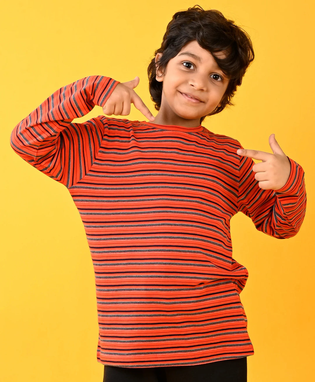 Red Grey Striped Long Sleeves T-Shirt - Red
