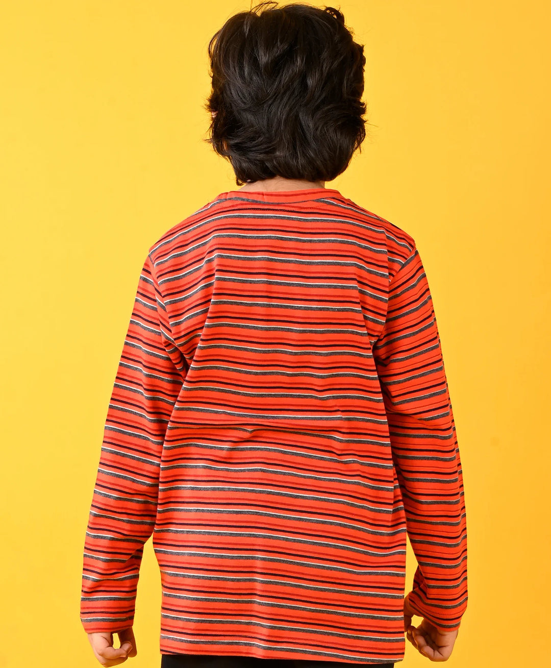 Red Grey Striped Long Sleeves T-Shirt - Red