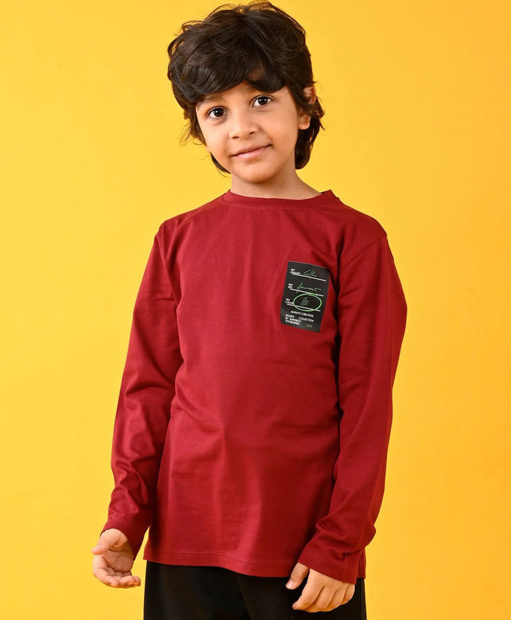 Sporty Collection Deep Red Long Sleeves Tshirt - Red