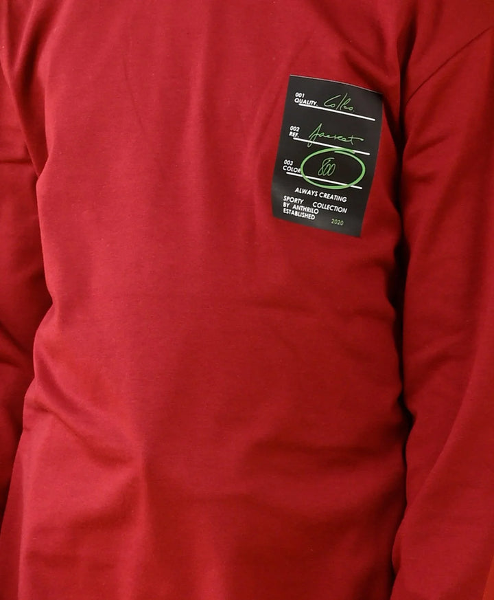 Sporty Collection Deep Red Long Sleeves Tshirt - Red