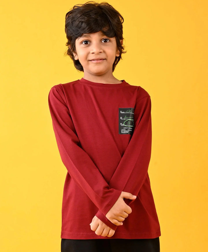 Sporty Collection Deep Red Long Sleeves Tshirt - Red