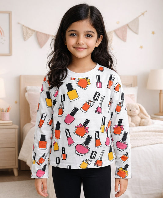 NAIL PAINT LONG SLEEVES T-SHIRT - WHITE