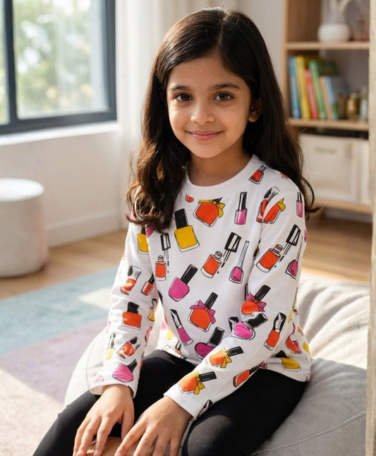 NAIL PAINT LONG SLEEVES T-SHIRT - WHITE