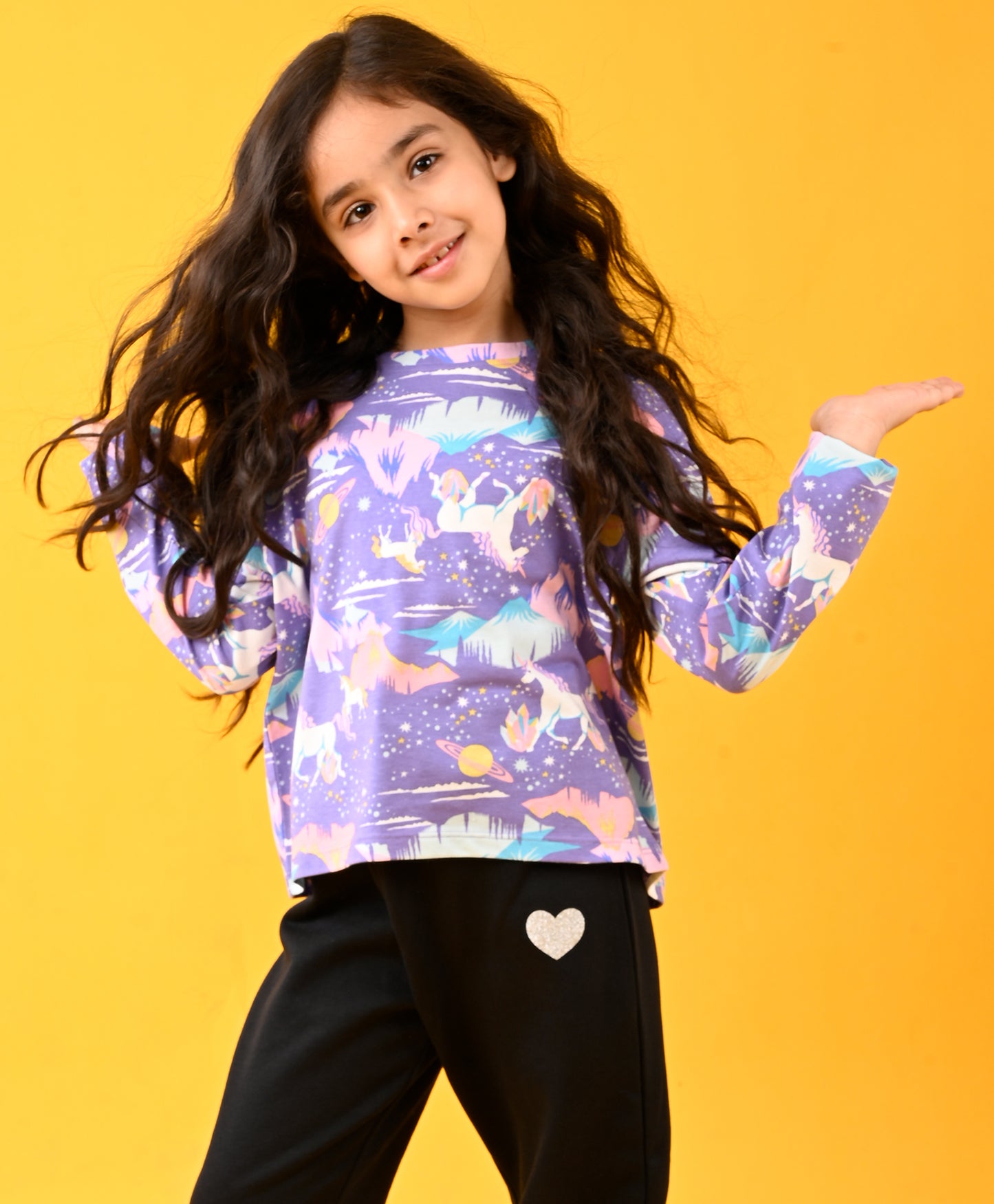 UNICORN PLANET LONG SLEEVES TSHIRT - PURPLE