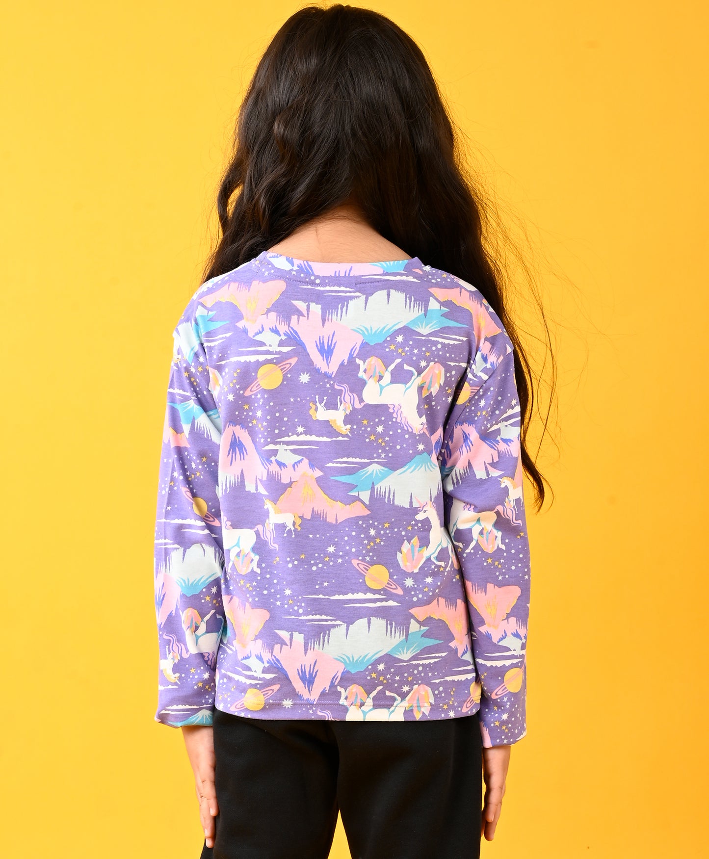 UNICORN PLANET LONG SLEEVES TSHIRT - PURPLE