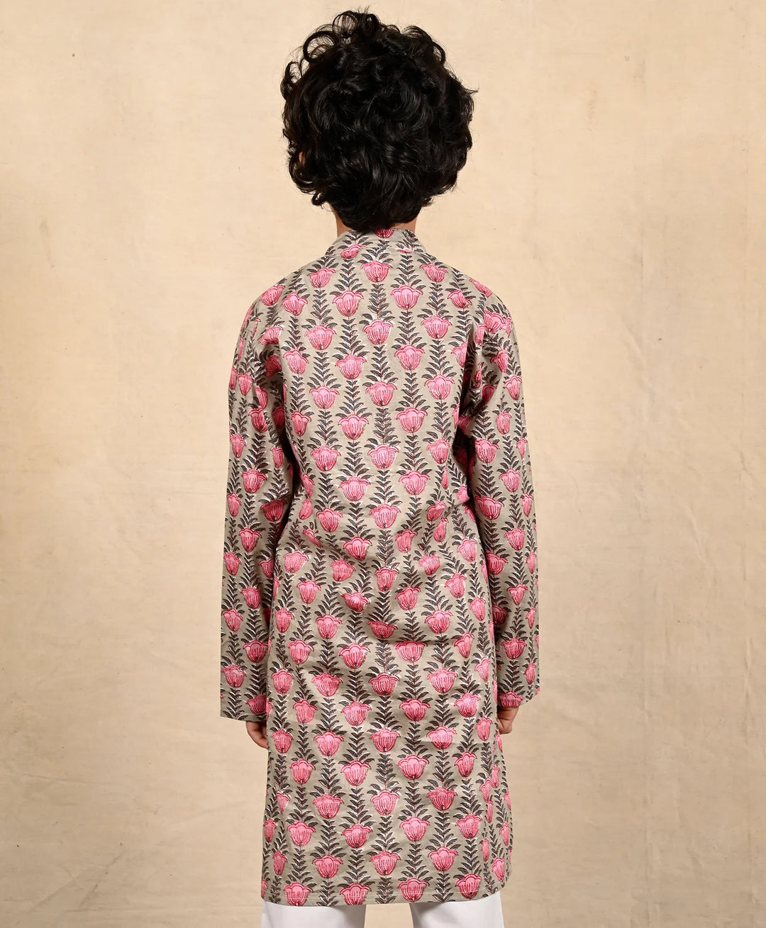 BEIGE BLOCK PRINT PURE COTTON KURTA - GREEN