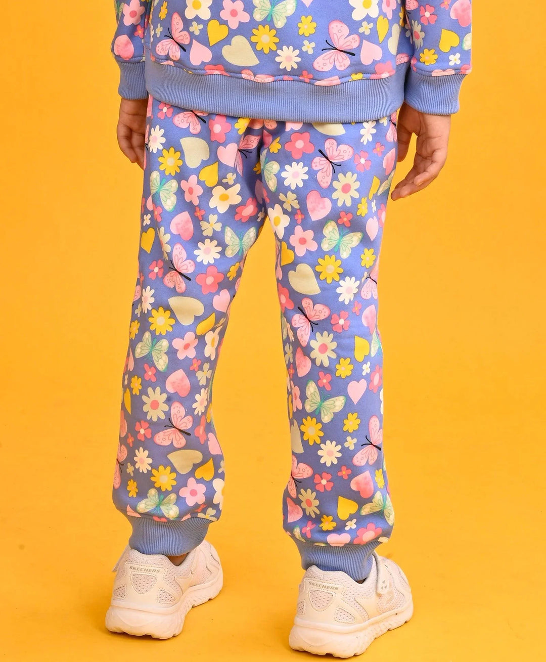 BLUE BUTTERFLY FLORAL GIRLS FLEECE JOGGER - BLUE