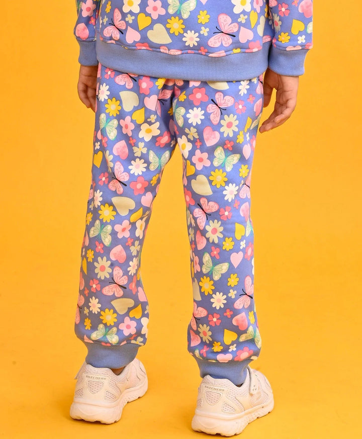 BLUE BUTTERFLY FLORAL GIRLS FLEECE JOGGER - BLUE