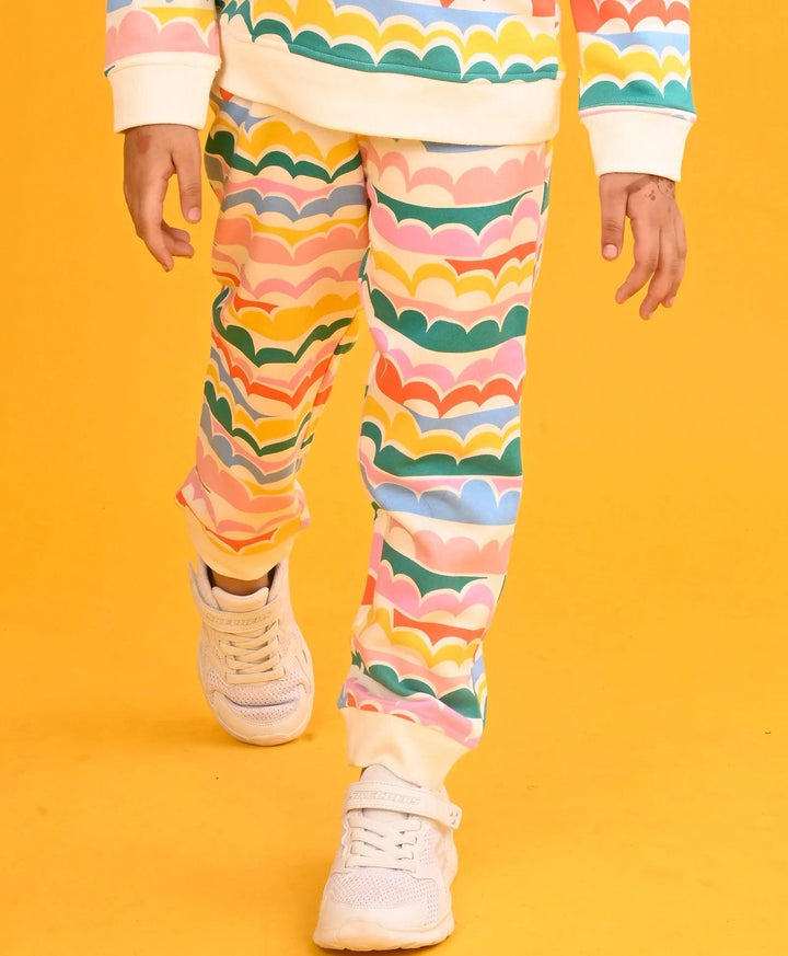 CLOUD RAINBOW GIRLS FLEECE JOGGER - OFF WHITE
