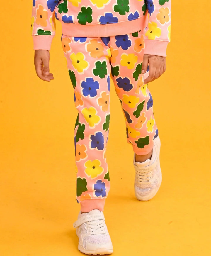 PINK FLOWERS GIRLS FLEECE JOGGER - PINK - Anthrilo 
