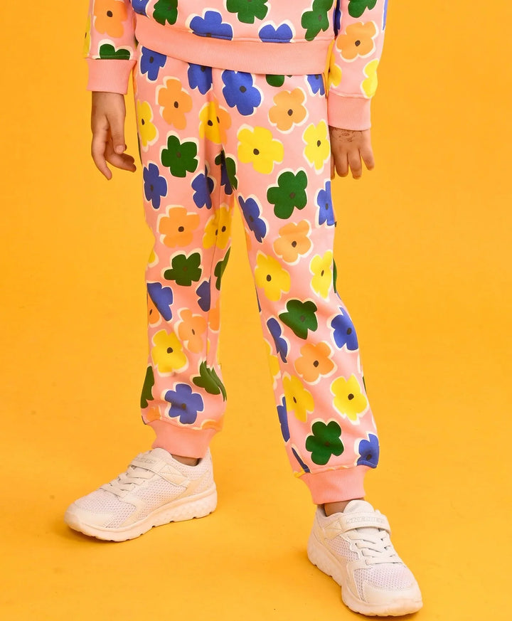 PINK FLOWERS GIRLS FLEECE JOGGER - PINK - Anthrilo 