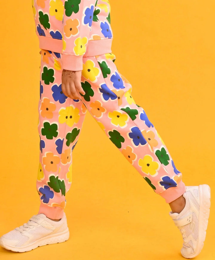PINK FLOWERS GIRLS FLEECE JOGGER - PINK - Anthrilo 