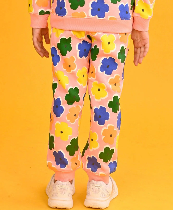 PINK FLOWERS GIRLS FLEECE JOGGER - PINK - Anthrilo 