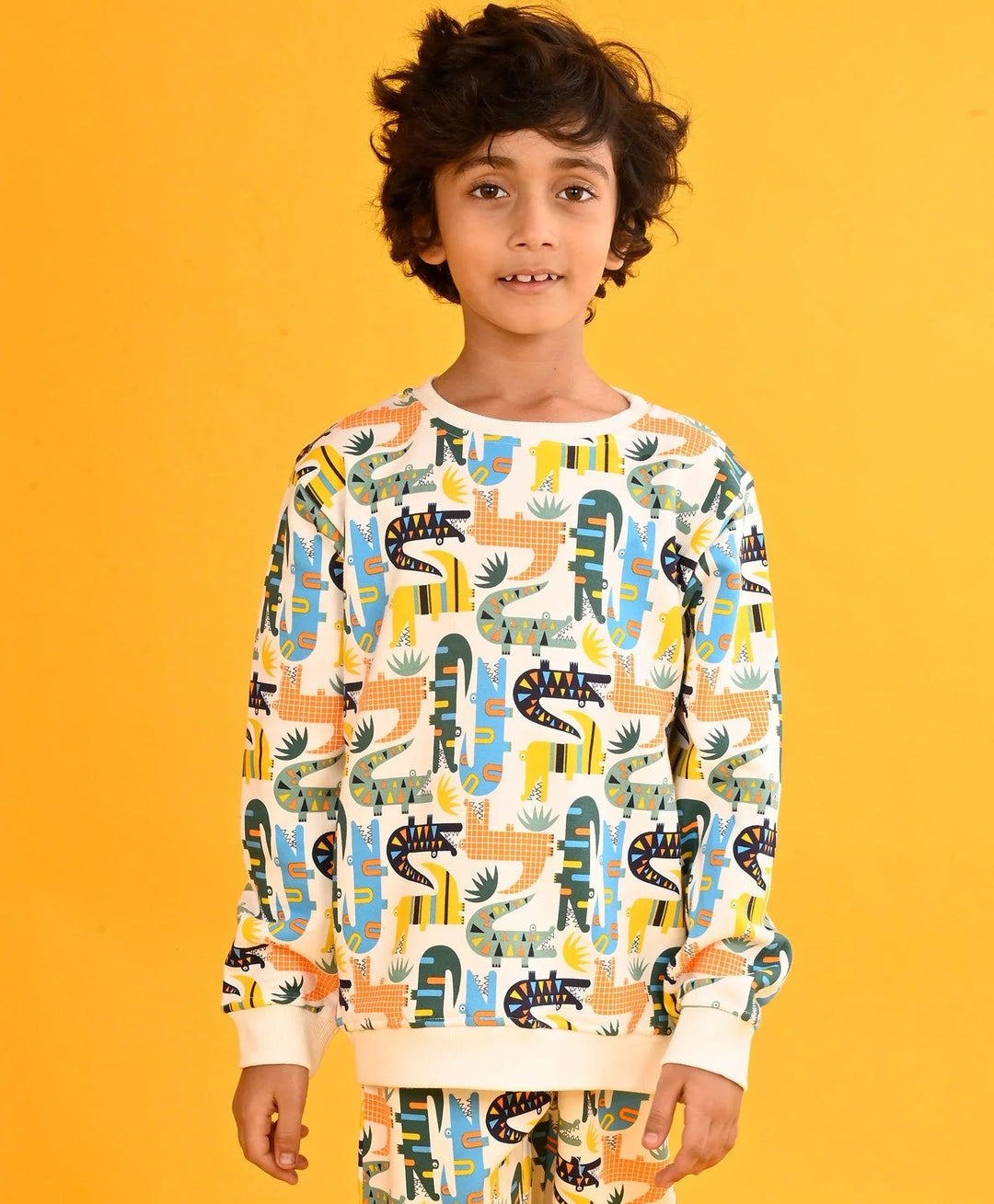 CROCODILE FLEECE BOYS SWEATSHIRT - WHITE - Anthrilo 