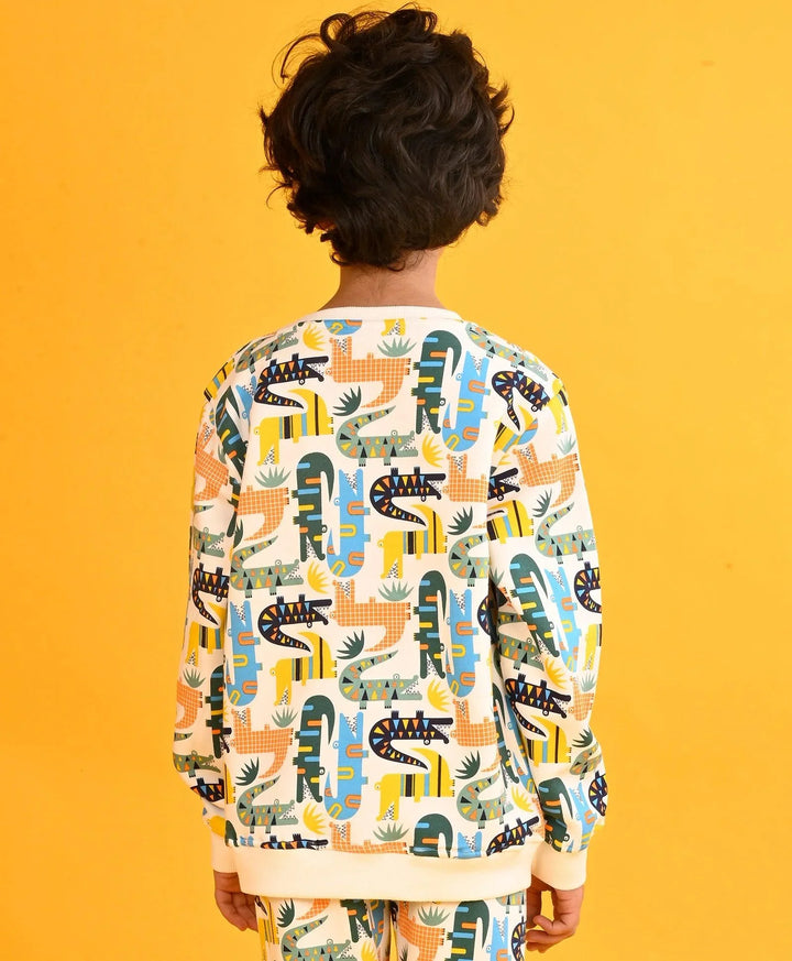 CROCODILE FLEECE BOYS SWEATSHIRT - WHITE - Anthrilo 