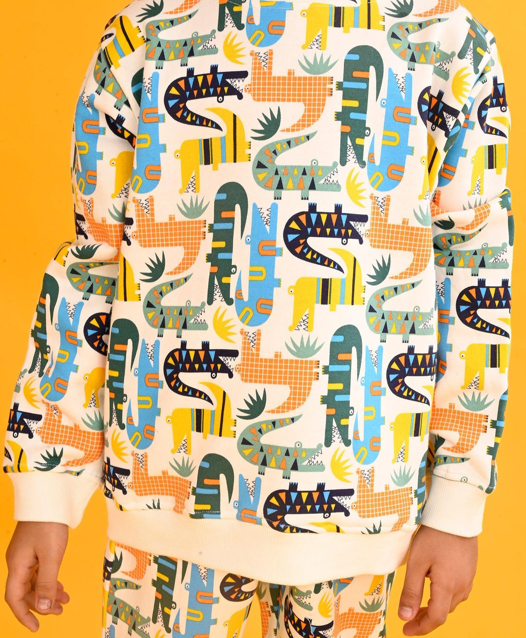 CROCODILE FLEECE BOYS SWEATSHIRT - WHITE - Anthrilo 