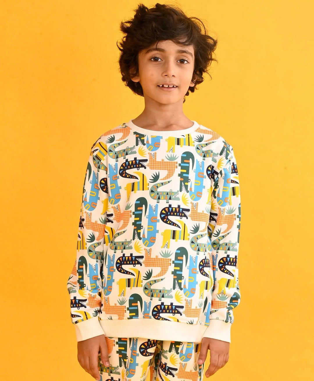 CROCODILE FLEECE BOYS SWEATSHIRT - WHITE - Anthrilo 