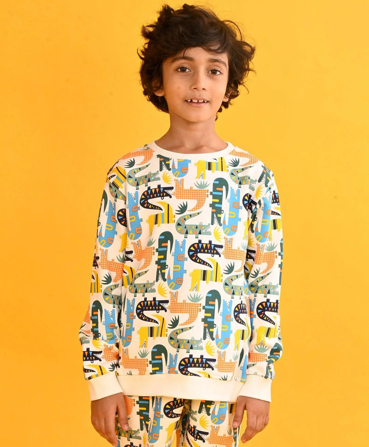CROCODILE FLEECE BOYS SWEATSHIRT - WHITE - Anthrilo 