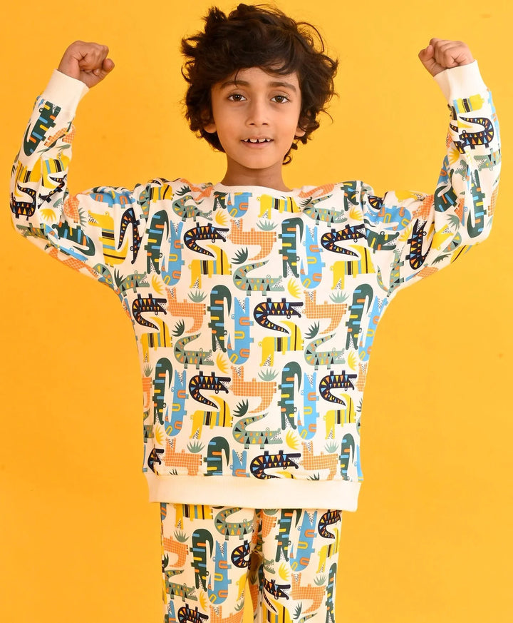 CROCODILE FLEECE BOYS SWEATSHIRT - WHITE - Anthrilo 