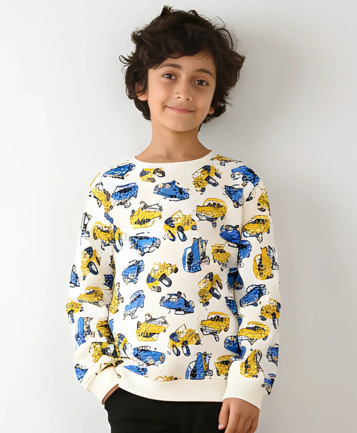 CARS PRINT BOYS FLEECE SWEATSHIRT-WHITE - Anthrilo 