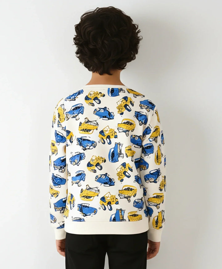 CARS PRINT BOYS FLEECE SWEATSHIRT-WHITE - Anthrilo 