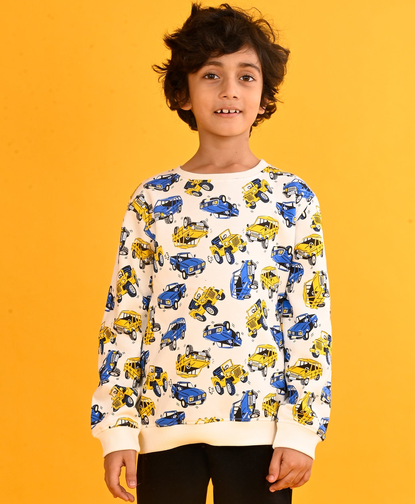 CARS PRINT BOYS FLEECE SWEATSHIRT-WHITE