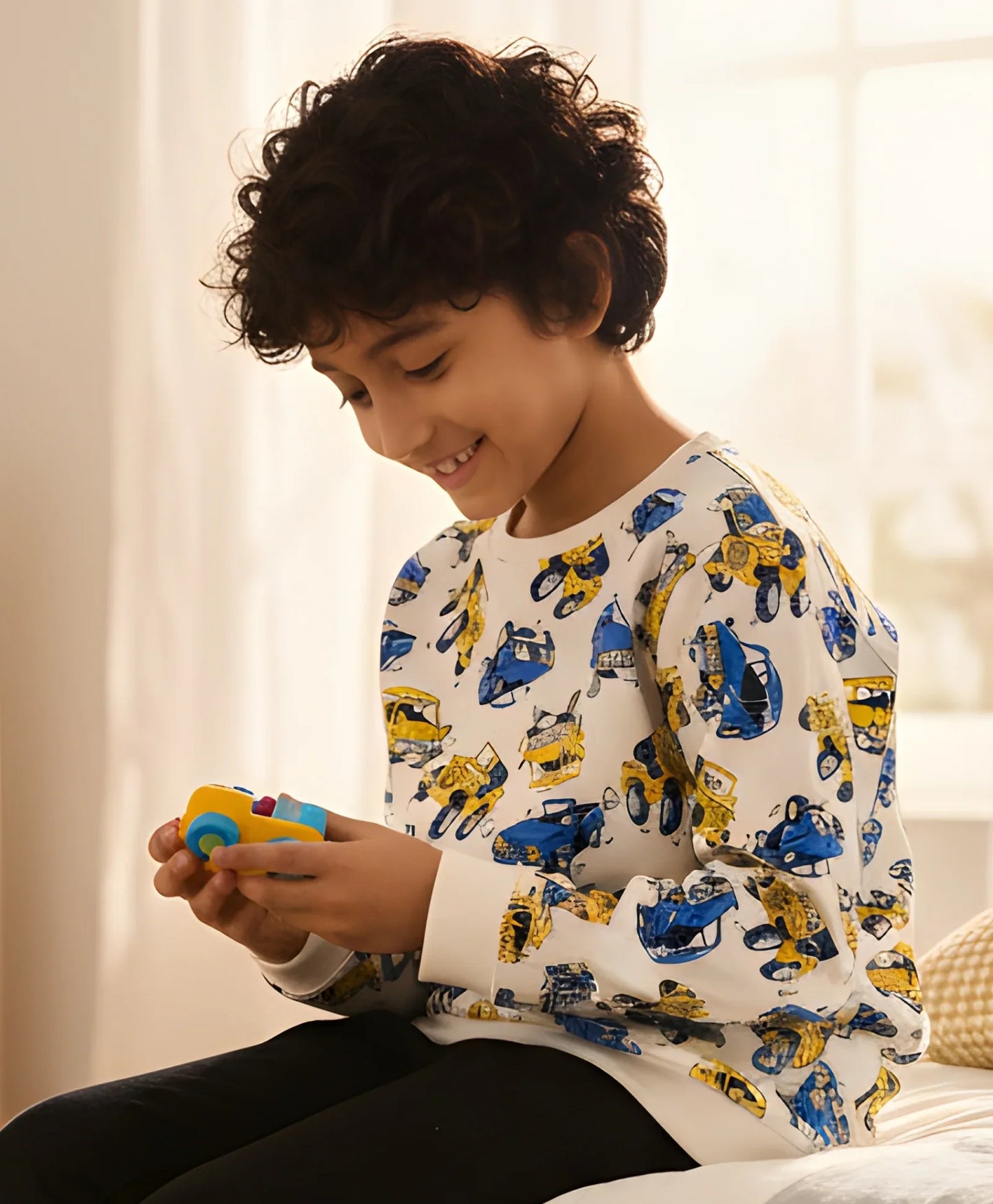 CARS PRINT BOYS FLEECE SWEATSHIRT-WHITE