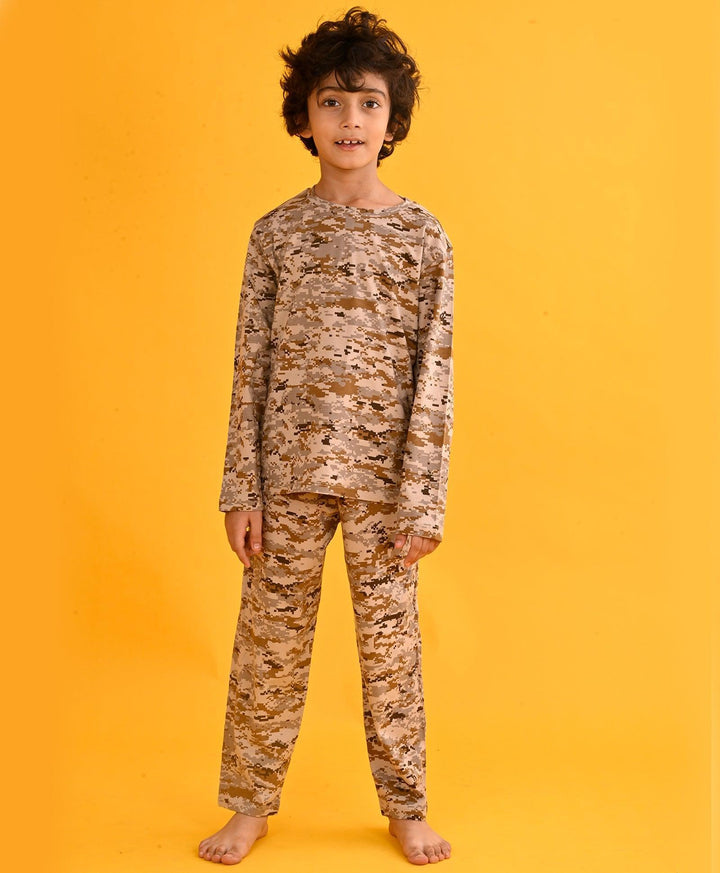 CAMOUFLAGE LONG SLEEVES PYJAMA SET - BROWN - Anthrilo 