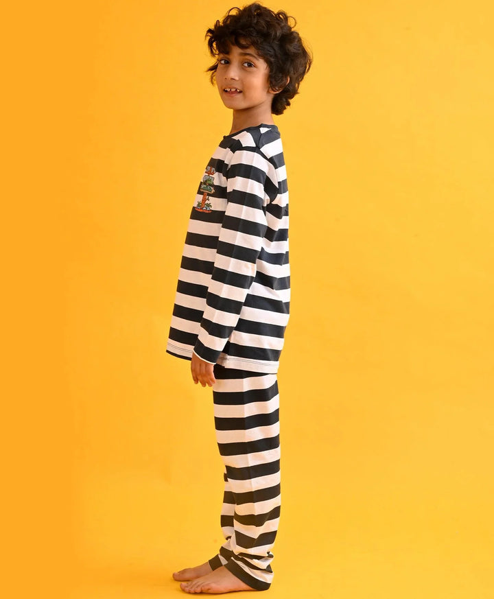 THIS WAY NAVY STRIPE LONG SLEEVE PYJAMA SET - NAVY/WHITE - Anthrilo 