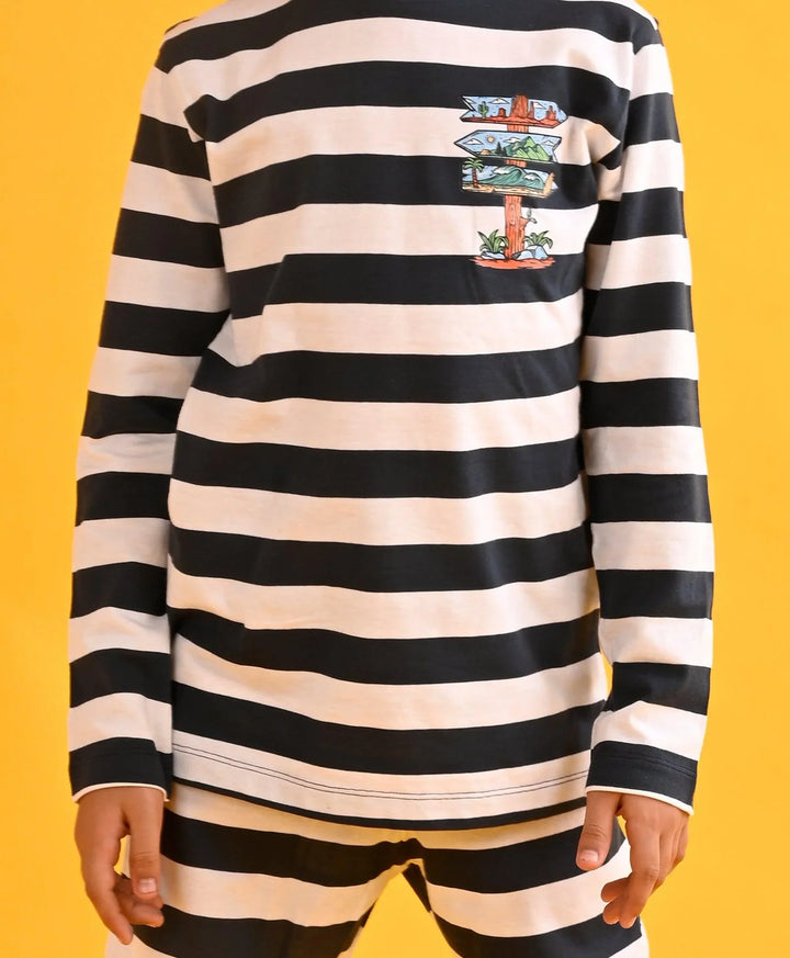 THIS WAY NAVY STRIPE LONG SLEEVE PYJAMA SET - NAVY/WHITE - Anthrilo 