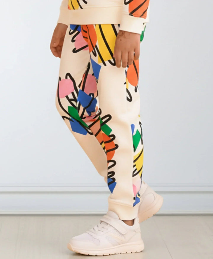 SHAPES PRINT FLEECE BOYS JOGGER - WHITE - Anthrilo 