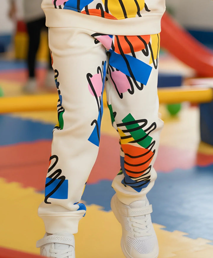 SHAPES PRINT FLEECE BOYS JOGGER - WHITE - Anthrilo 