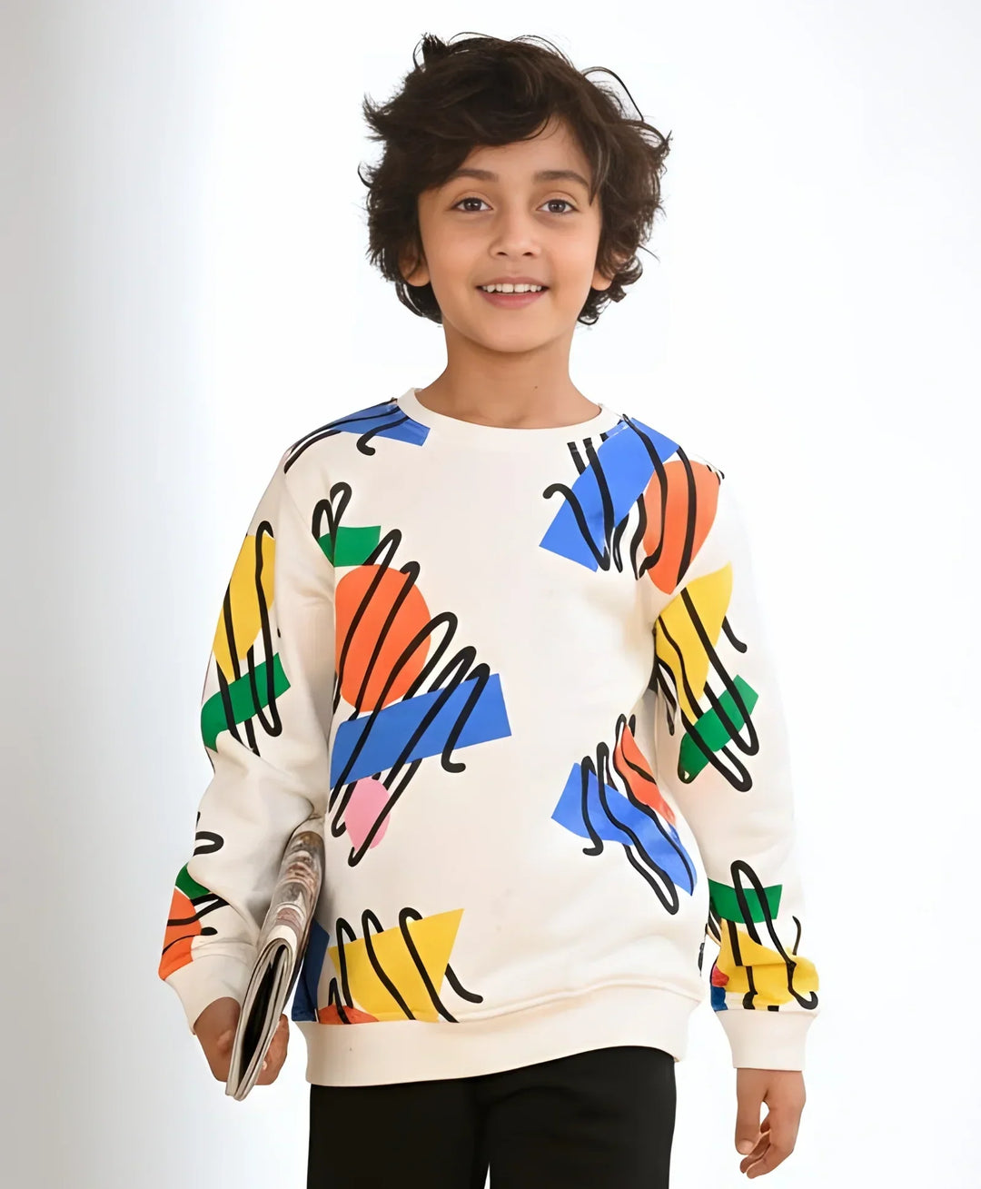SHAPES PRINT FLEECE BOYS SWEATSHIRT - WHITE - Anthrilo 