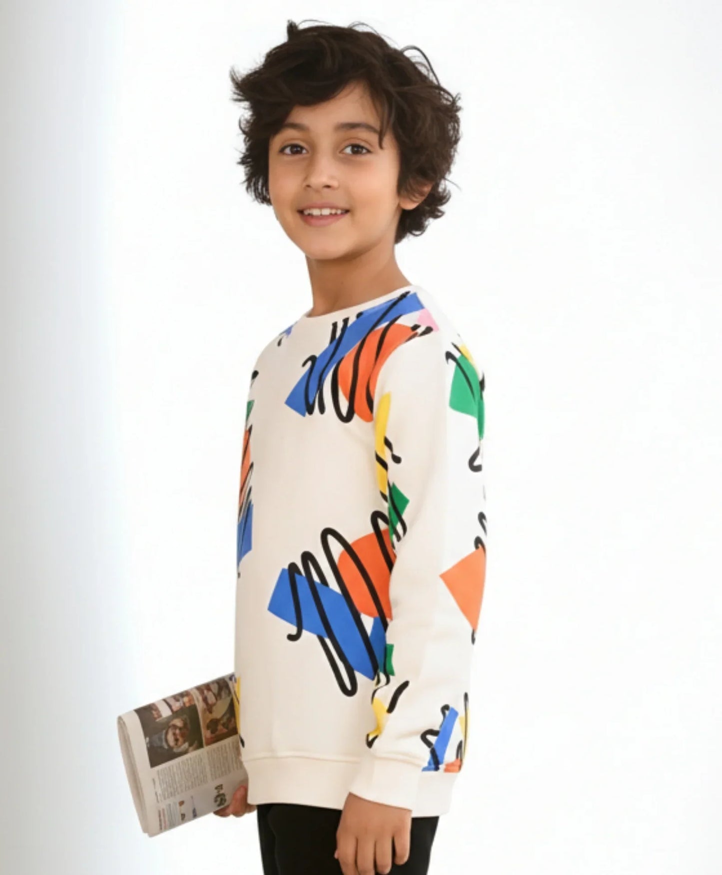 SHAPES PRINT FLEECE BOYS SWEATSHIRT - WHITE