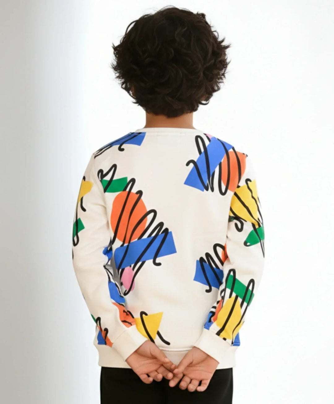 SHAPES PRINT FLEECE BOYS SWEATSHIRT - WHITE - Anthrilo 
