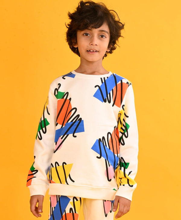 SHAPES PRINT FLEECE BOYS SWEATSHIRT - WHITE