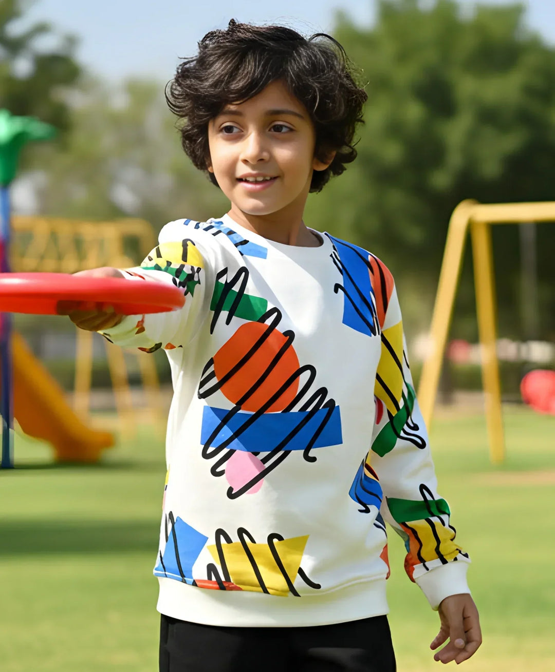SHAPES PRINT FLEECE BOYS SWEATSHIRT - WHITE - Anthrilo 