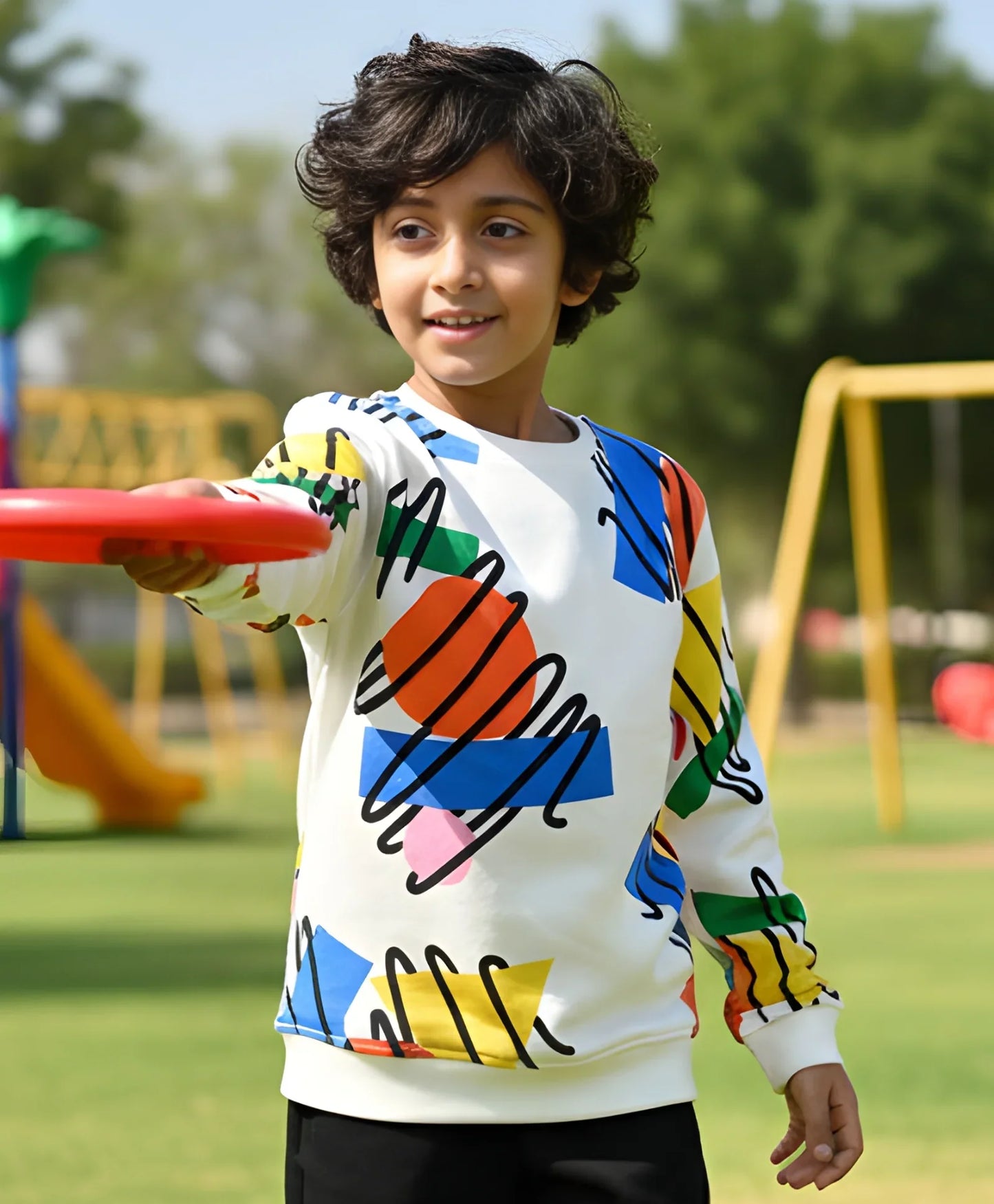 SHAPES PRINT FLEECE BOYS SWEATSHIRT - WHITE