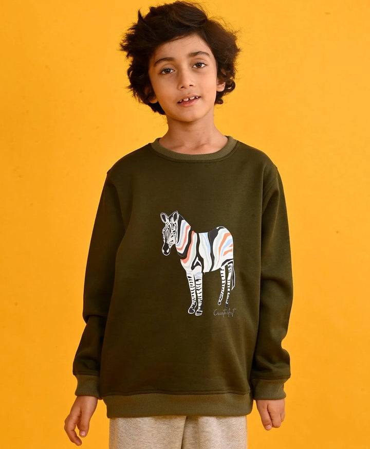 DARK OLIVE  ZEBRA BOYS FLEECE SWEATSHIRT - Anthrilo 