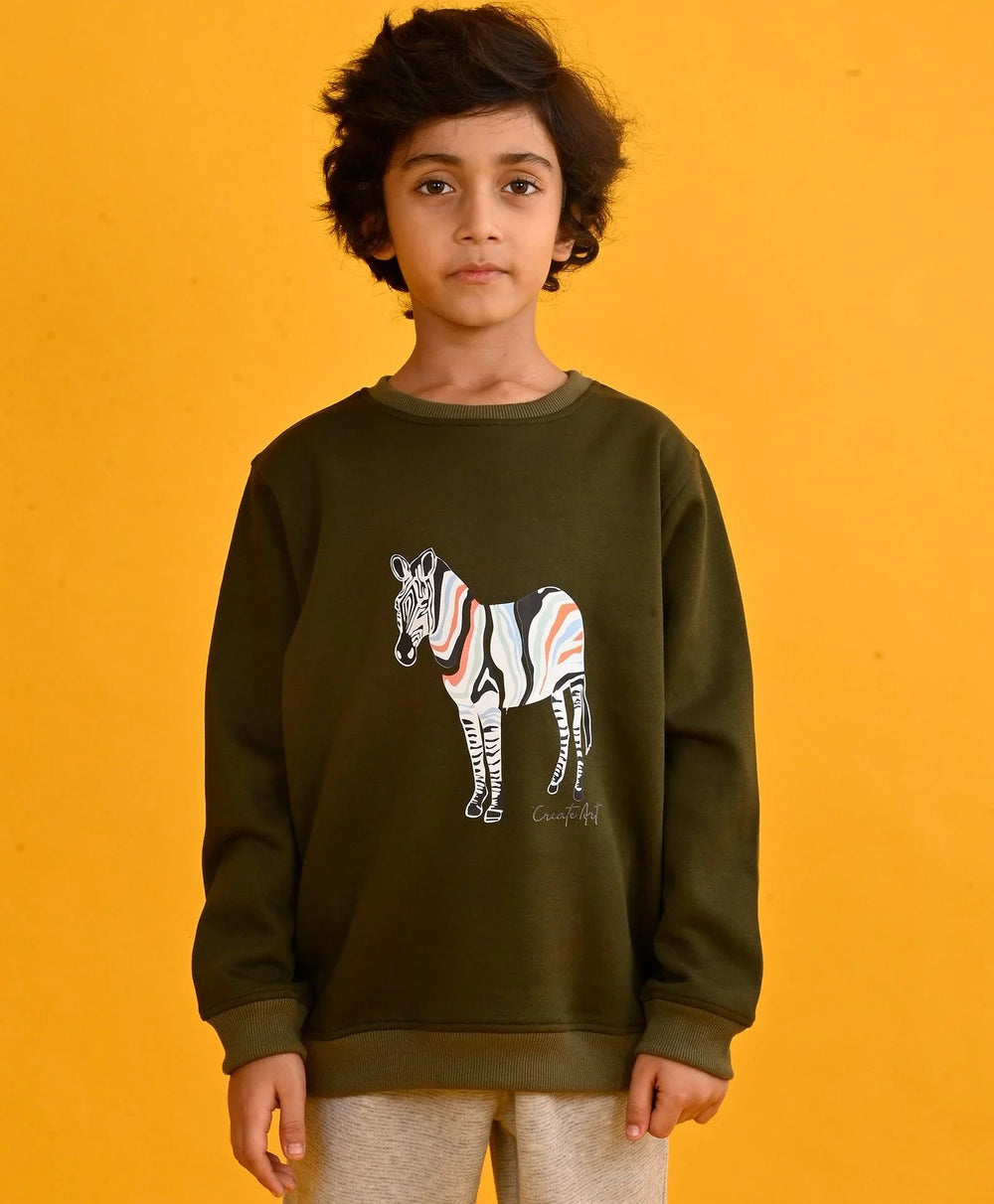 DARK OLIVE  ZEBRA BOYS FLEECE SWEATSHIRT - Anthrilo 