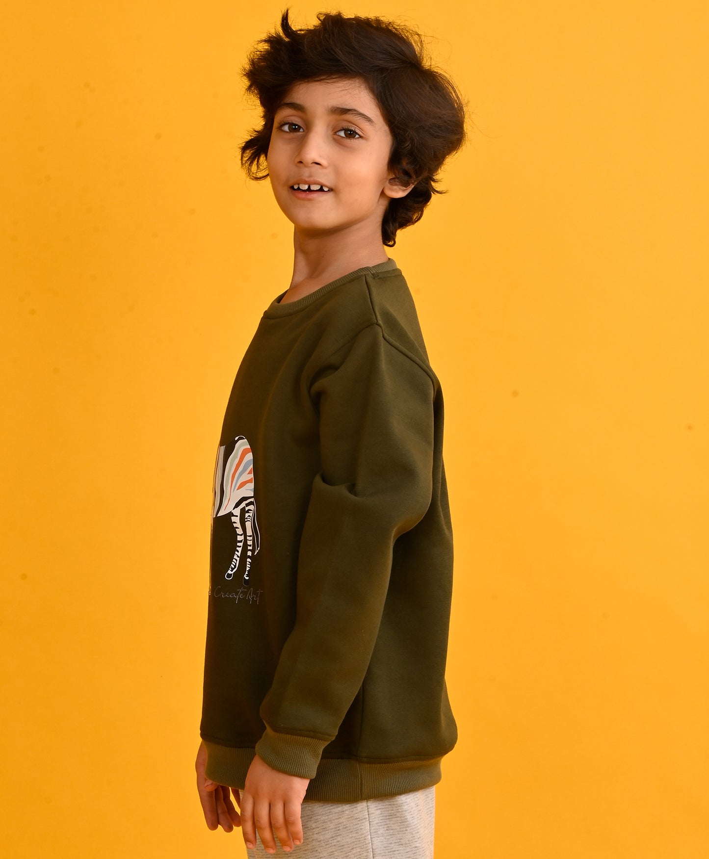 DARK OLIVE  ZEBRA BOYS FLEECE SWEATSHIRT