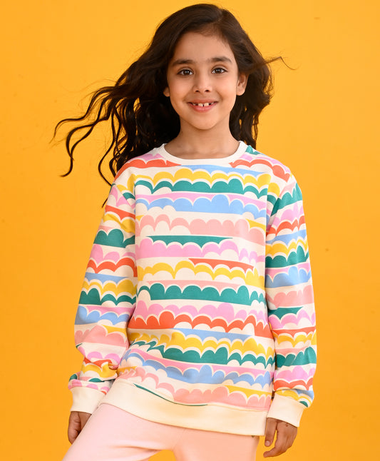 CLOUD RAINBOW GIRLS  FLEECE SWEATSHIRT- OFF WHITE