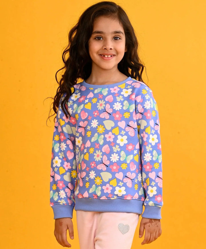 BLUE HEART FLOWERS FLEECE GIRLS SWEATSHIRT - BLUE - Anthrilo 