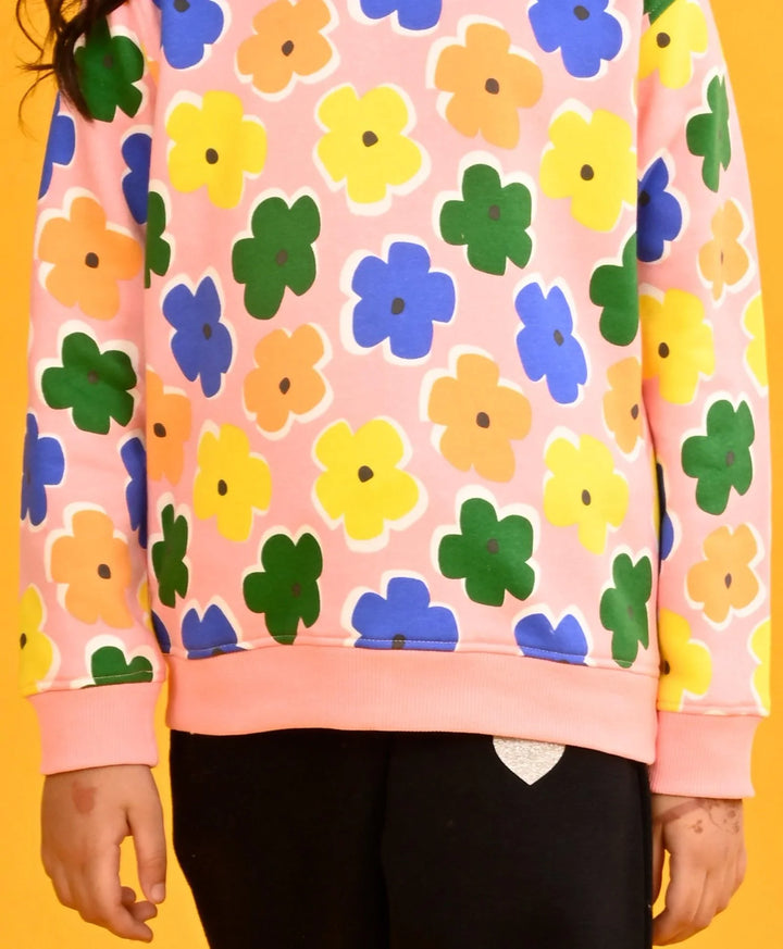 PINK FLOWERS GIRLS FLEECE SWEATSHIRT-PINK - Anthrilo 