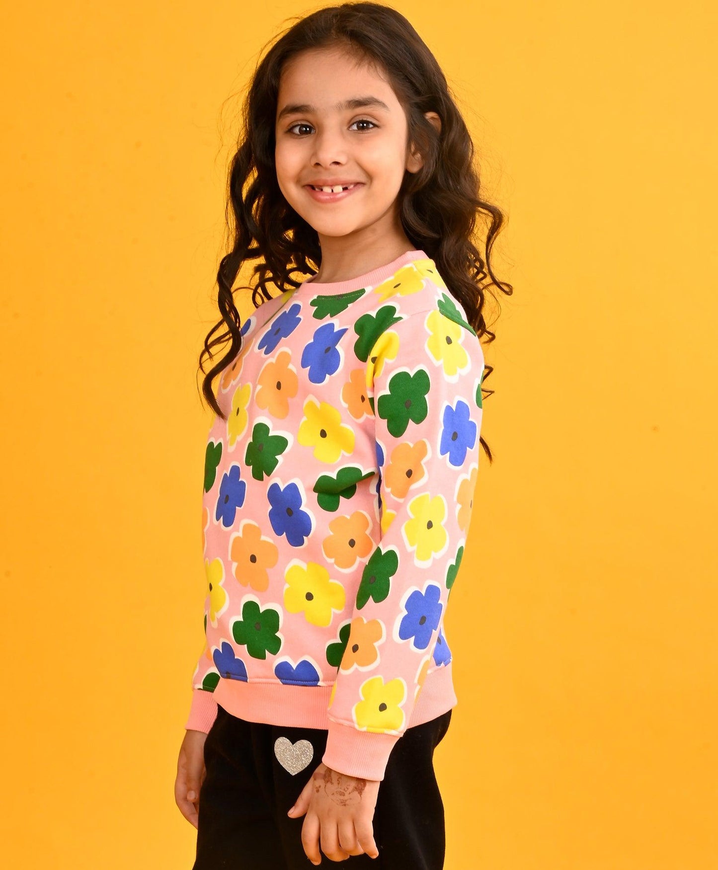 PINK FLOWERS GIRLS FLEECE SWEATSHIRT-PINK